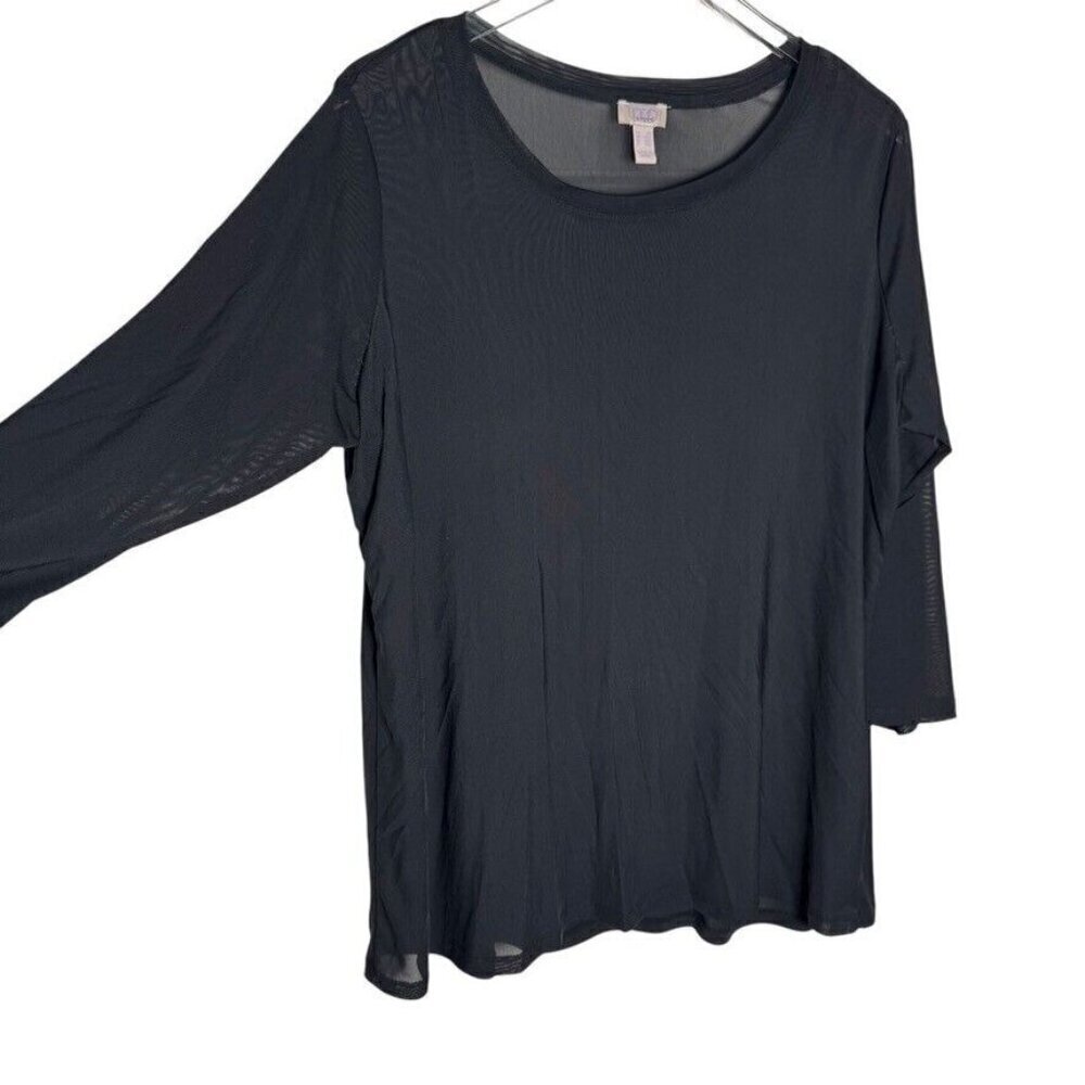 LOGO Layers by Lori Goldstein sheer mesh tunic top black size 1X 3/4 sleeve - Picture 3 of 9